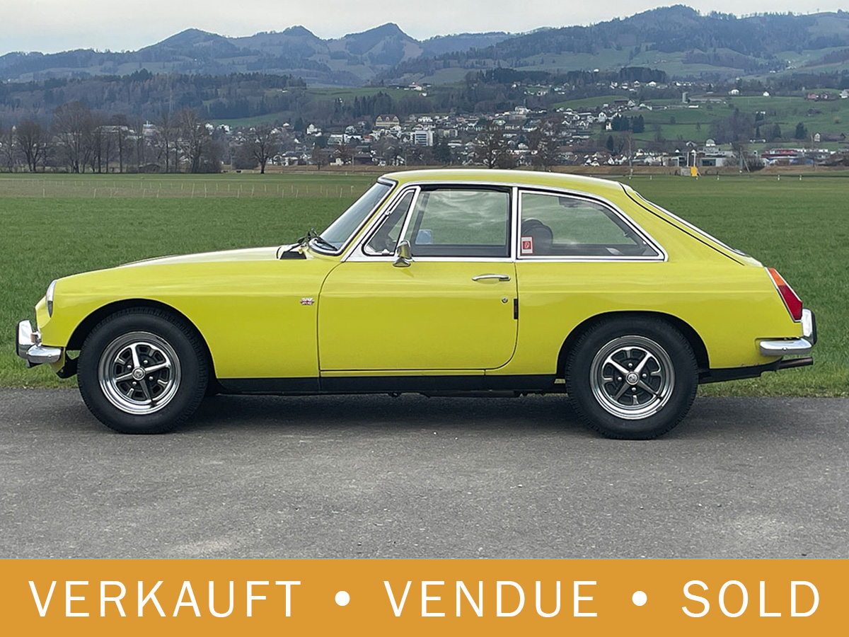 MG B GT Coupé gelb chrom overdrive 1973